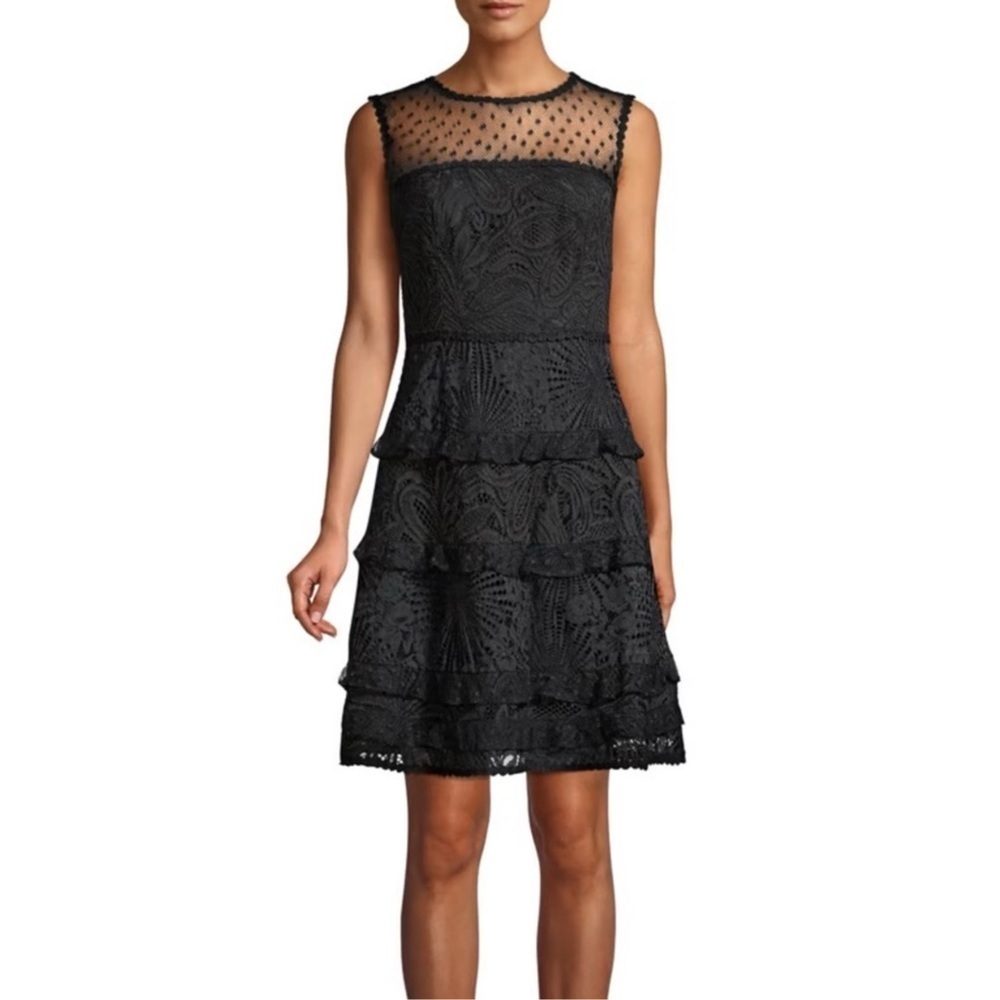 LILLY PULITZER KASEE FLORAL LOOPY LACE ONYX BLACK SWISS DOT FIT & FLARE DRESS